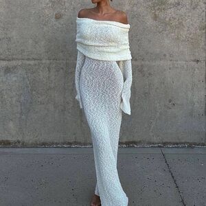 Marisol Off Shoulder Boucle Maxi Dress